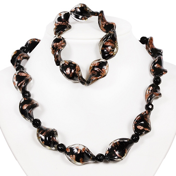 Armkette + Halskette 7055 - Muranoglas & Hämatit